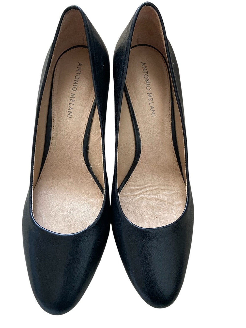 Antonio Melani Black Leather Pointed Toe Wedge Pumps Heels Size 11M